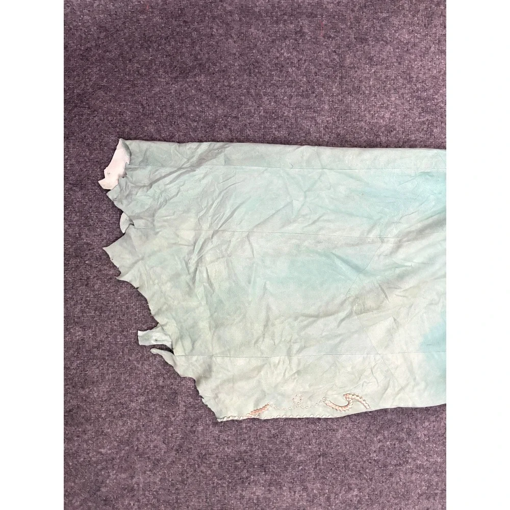 Michelle Julene Leather Skirt Teal Distressed Patina OOAK Small‎